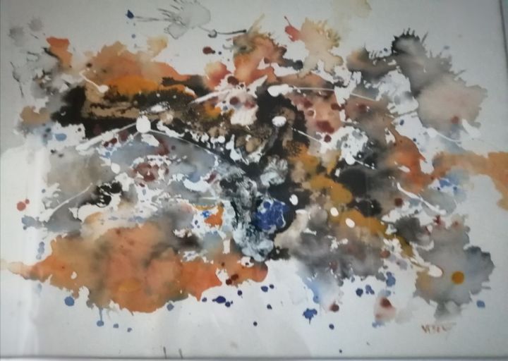 Printmaking titled "fusion" by Hervé Visery, Original Artwork, Watercolor