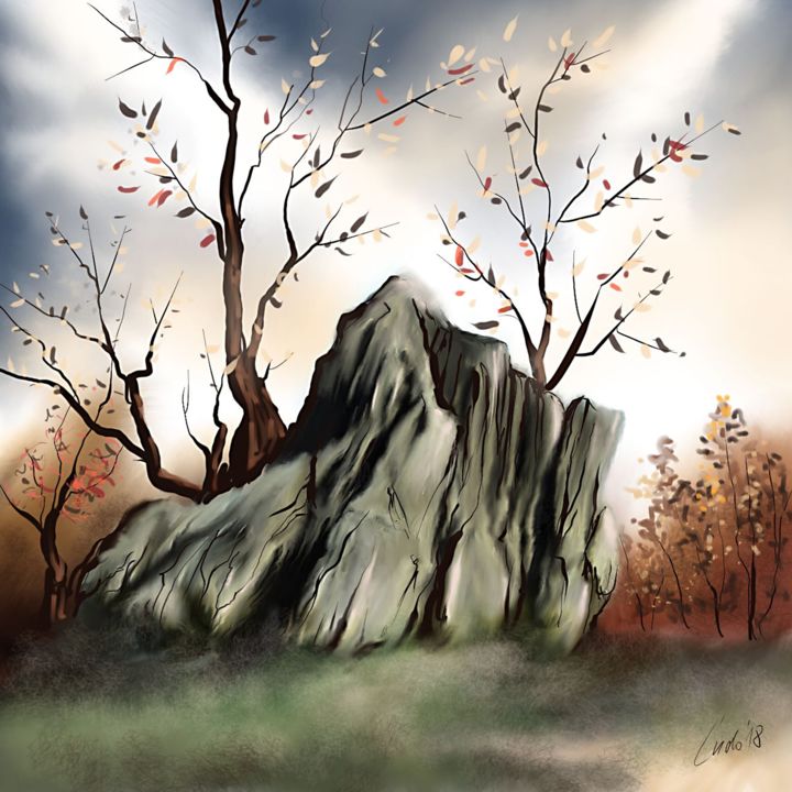 Digital Arts titled "lonely-rock" by Ludo Sevcik, Original Artwork, Digital Painting