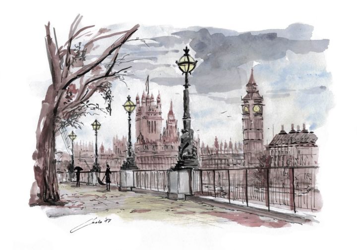 "London" başlıklı Resim Ludo Sevcik tarafından, Orijinal sanat, Mürekkep
