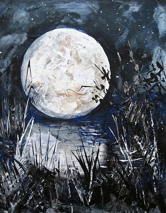 Картина под названием "big-moon" - Ludo Sevcik, Подлинное произведение искусства, Акрил