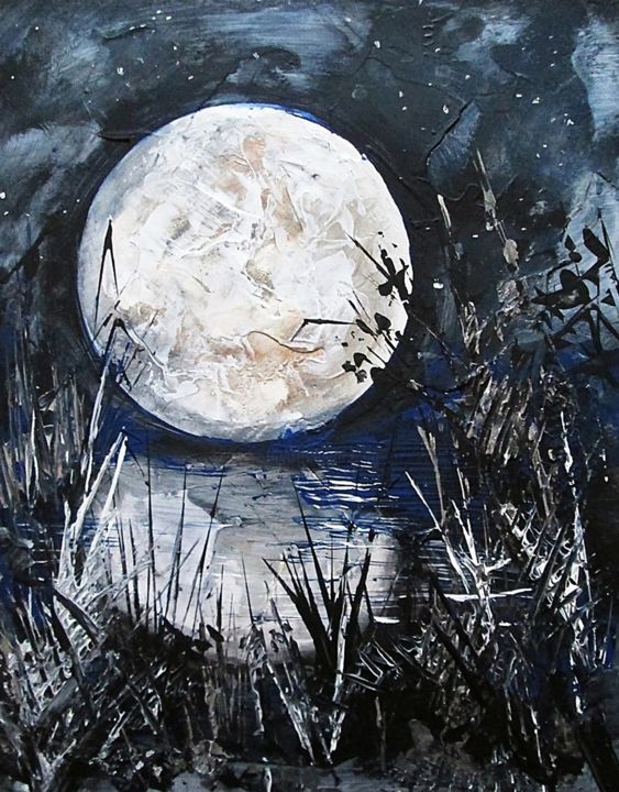 Peinture intitulée "big-moon" par Ludo Sevcik, Œuvre d'art originale, Acrylique