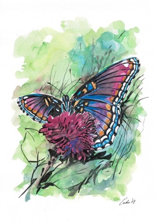 Painting titled "butterfly-2.jpg" by Ludo Sevcik, Original Artwork, Watercolor