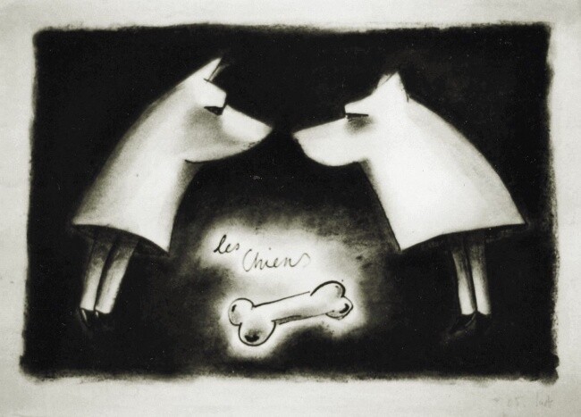 Drawing titled "les chiens" by Ludovic Burggraeve, Original Artwork