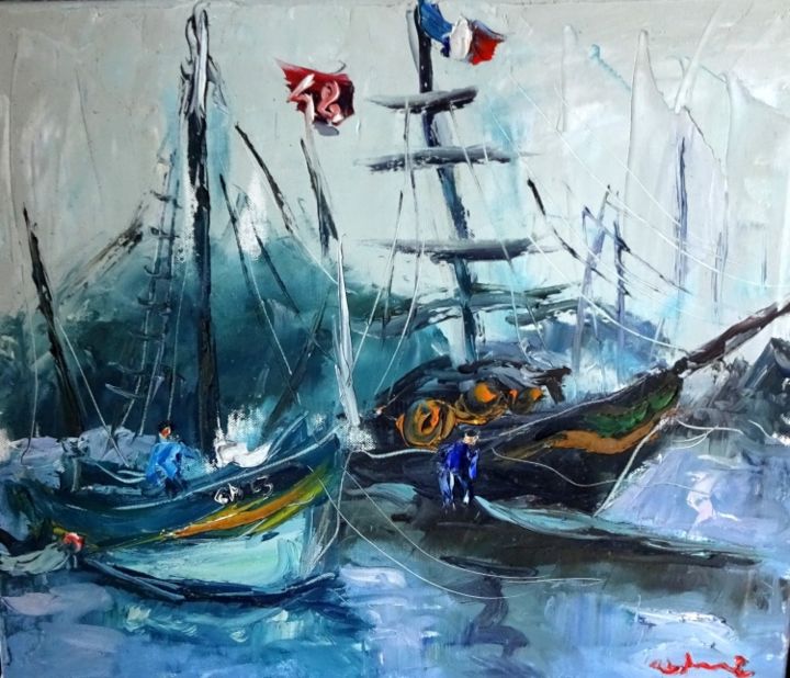 Painting titled "Tres Hombres" by Ludovic Labbé, Original Artwork, Oil
