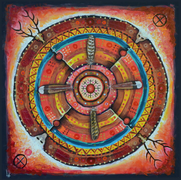 Painting titled "Shamanic Connection" by Ludovic Lan, Original Artwork, Oil