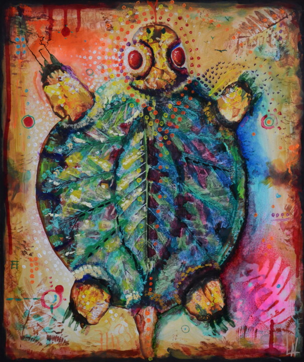 Painting titled "Turtle" by Ludovic Lan, Original Artwork, Acrylic