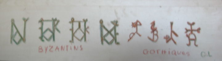 Dessin intitulée "symboles Byzantins…" par Ludovic Grumel, Œuvre d'art originale, Crayon