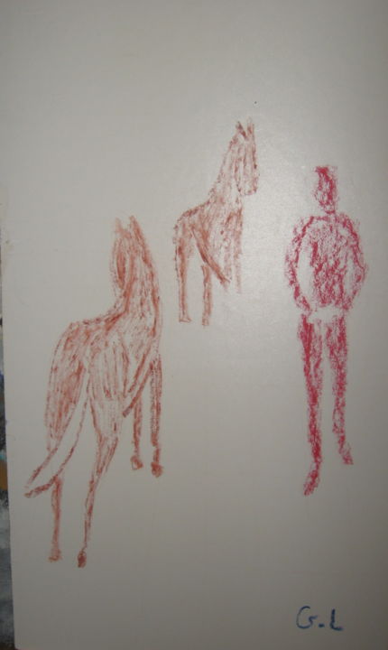 Dessin intitulée "cheval de feu" par Ludovic Grumel, Œuvre d'art originale, Crayon