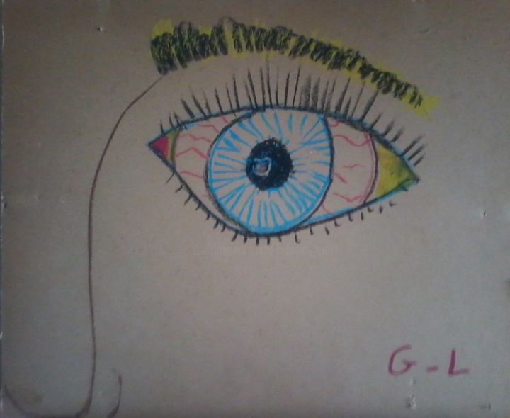 Dessin intitulée "et mon oeil !" par Ludovic Grumel, Œuvre d'art originale, Crayon