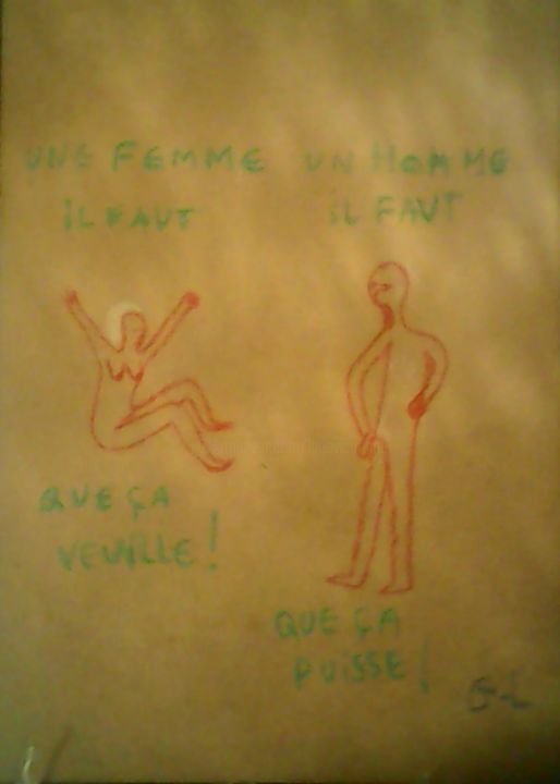 Dessin intitulée "une femme faut que…" par Ludovic Grumel, Œuvre d'art originale, Conté