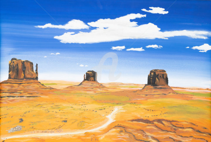 Malarstwo zatytułowany „Monument Valley” autorstwa Luethi Alias Abdelghafar, Oryginalna praca, Olej Zamontowany na Drewniana…