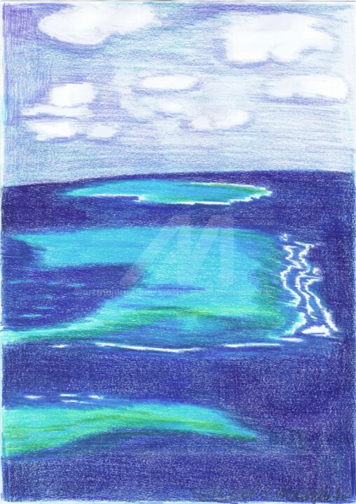 Tekening getiteld "Korallenriff - Atoll" door Luethi Alias Abdelghafar, Origineel Kunstwerk, Conté