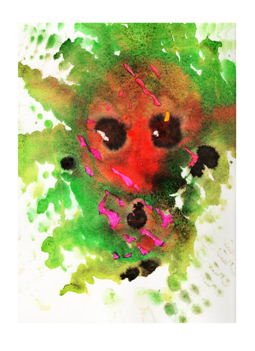 Картина под названием "Abstract Face in th…" - Lugufelo, Подлинное произведение искусства, Акварель