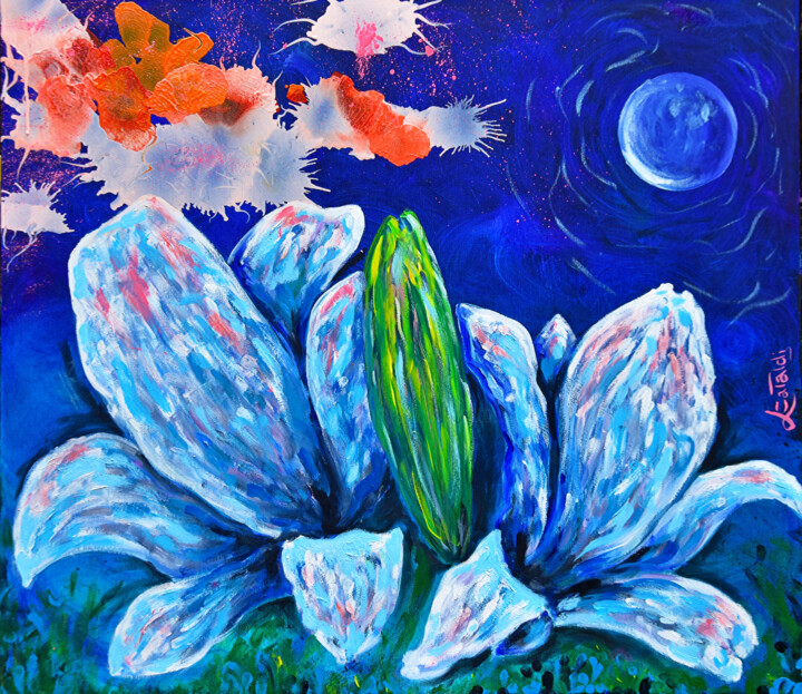 Painting titled "Lilies and surround…" by Luigi Cataldi, Original Artwork, Oil