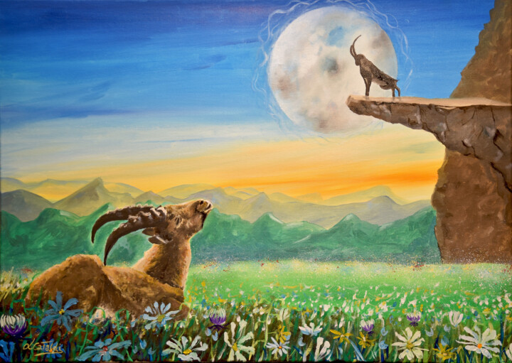 Картина под названием "Sweet mountain" - Luigi Cataldi, Подлинное произведение искусства, Масло Установлен на Деревянная пан…