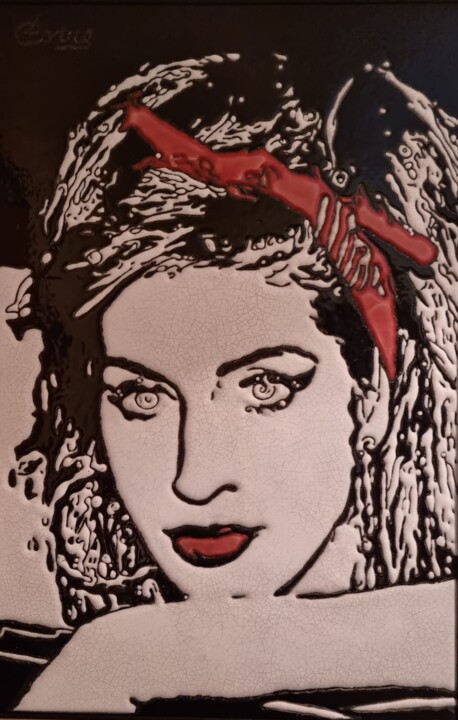 Painting titled "Amy Winehouse" by Luigi Corriero (Luicorresart), Original Artwork, Enamel Mounted on Metal