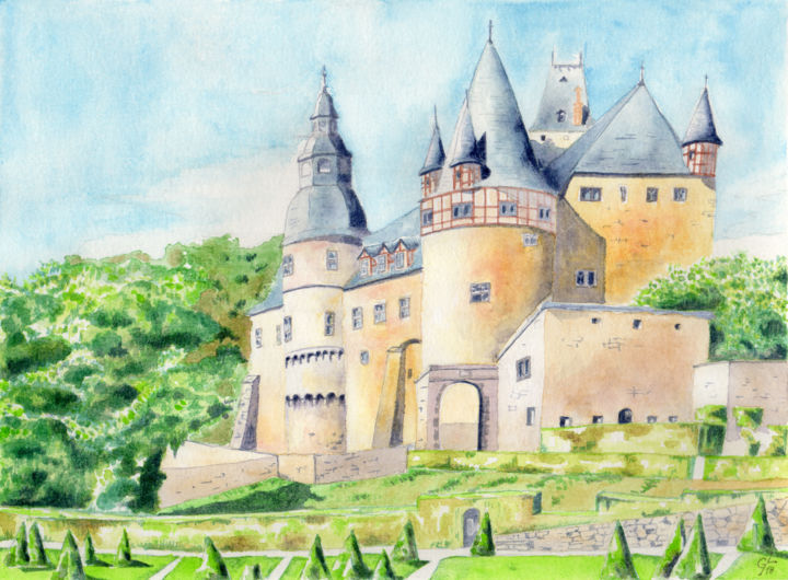 「Castello di Bürresh…」というタイトルの絵画 Luigi Giammatteiによって, オリジナルのアートワーク, 水彩画