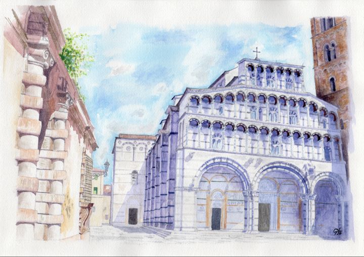 Картина под названием "Cattedrale di san M…" - Luigi Giammattei, Подлинное произведение искусства, Акварель