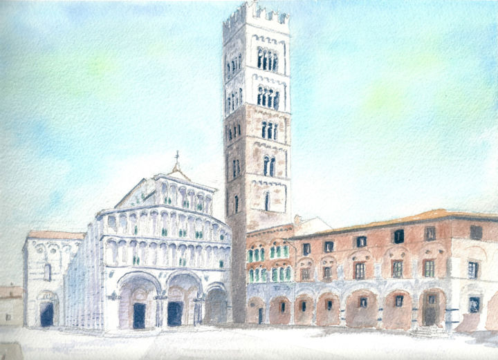 Pittura intitolato "Piazza san Martino" da Luigi Giammattei, Opera d'arte originale, Acquarello