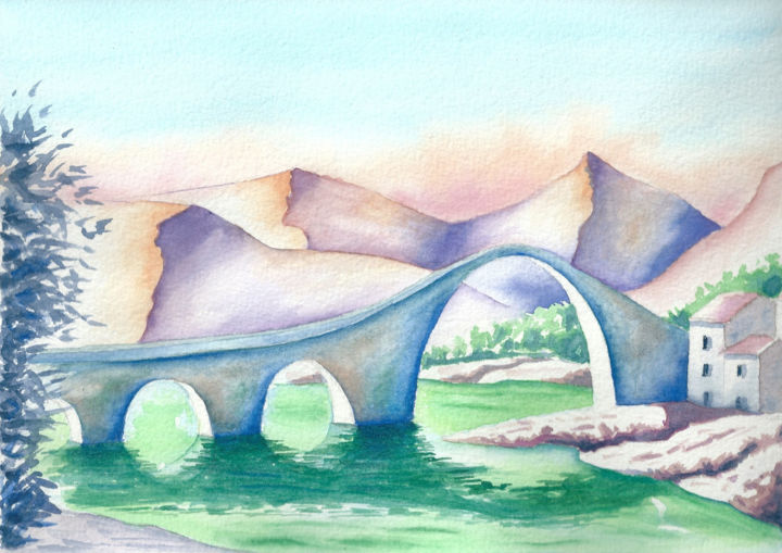 Pintura intitulada "Ponte della Maddale…" por Luigi Giammattei, Obras de arte originais, Aquarela