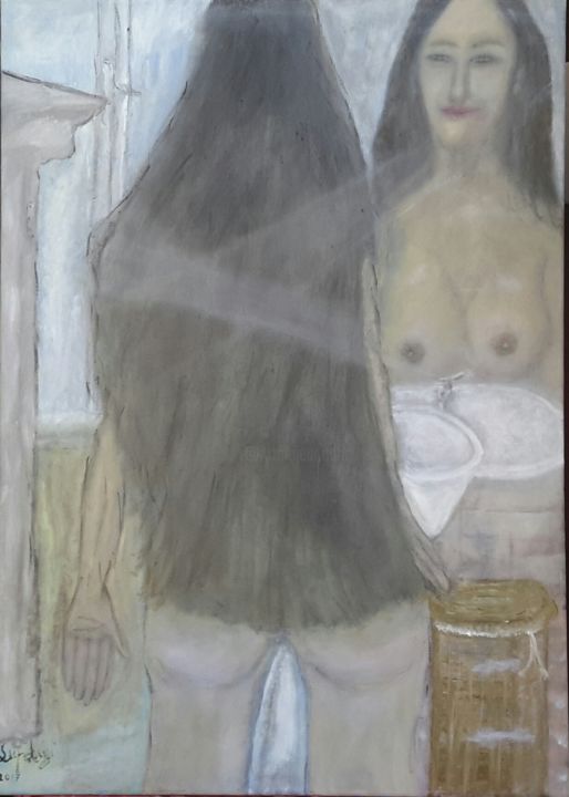 Painting titled "Donna allo specchio" by Luigi Lupi, Original Art, Oil
