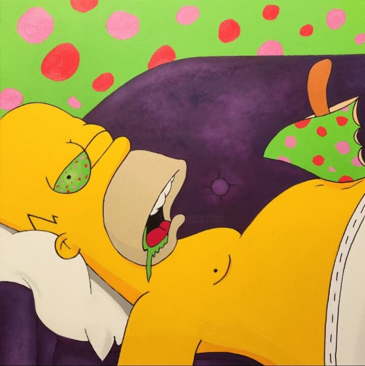 Schilderij getiteld "Homer mush Psympson" door Luigi Monti, Origineel Kunstwerk, Olie