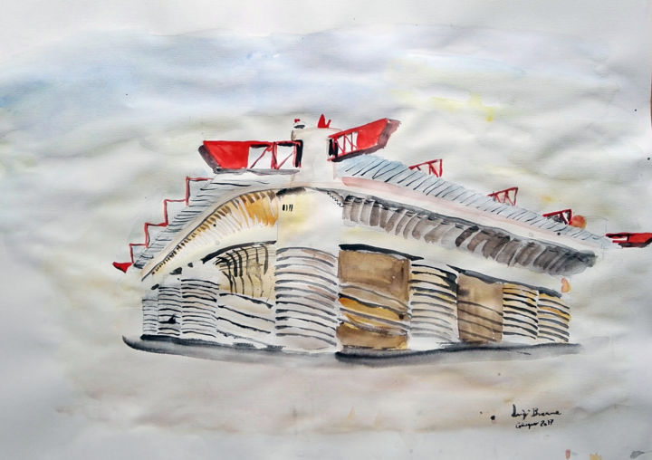 Painting titled "STADIO MEAZZA" by Luigi Brenna, Original Artwork, Watercolor