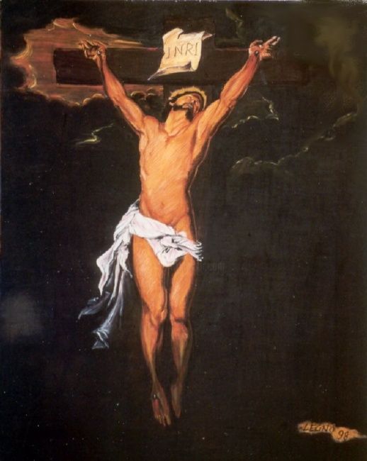 Schilderij getiteld "Cristo -Van Dick" door Legno Luigi, Origineel Kunstwerk