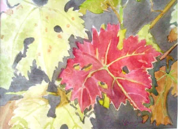 Painting titled "FEUILLE ROUGE" by Luigina, Original Artwork, Oil