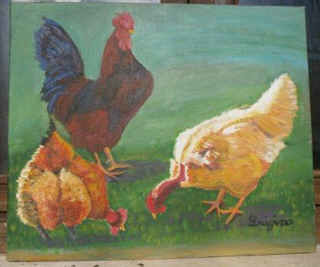 Painting titled "coq-et-poules.jpg" by Luigina, Original Artwork, Oil