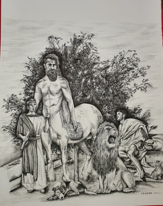 Dessin intitulée "Centauro Quirón" par Lacasa, Œuvre d'art originale, Encre