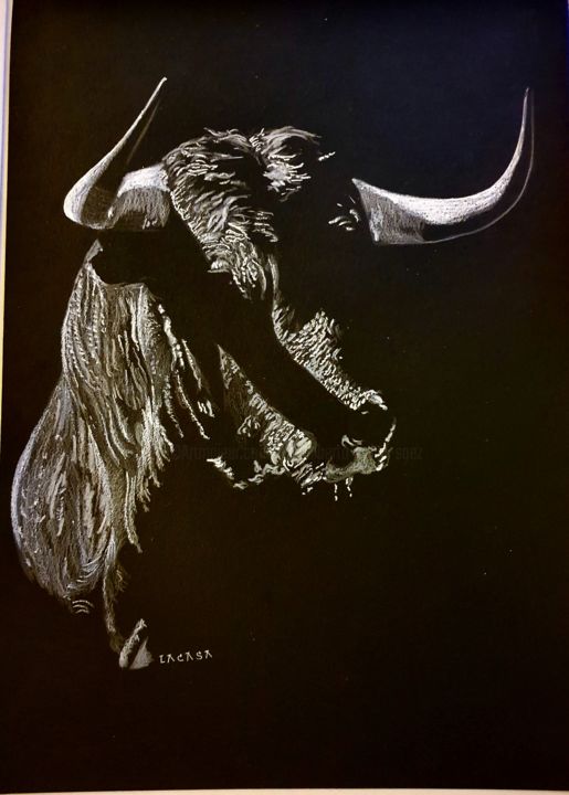 Dibujo titulada "Toro" por Lacasa, Obra de arte original, Cera