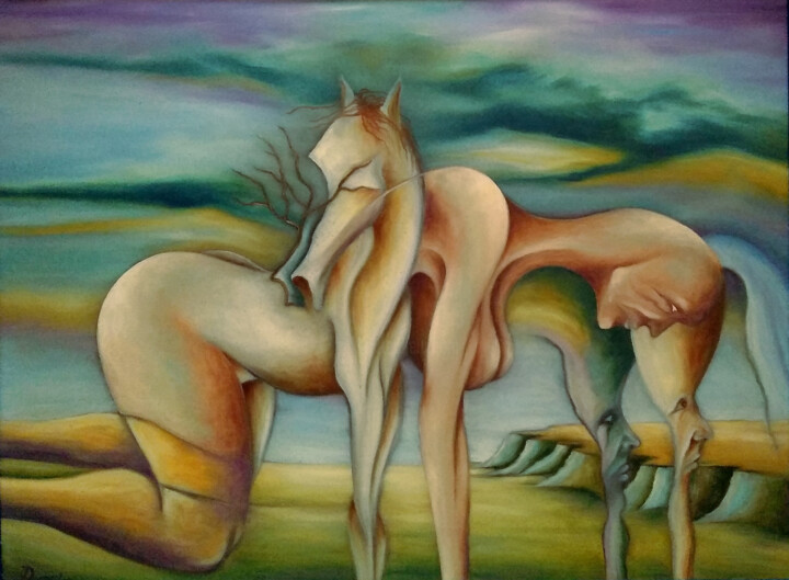 Painting titled "Paisagem equestre" by Luis Duro, Original Artwork, Oil