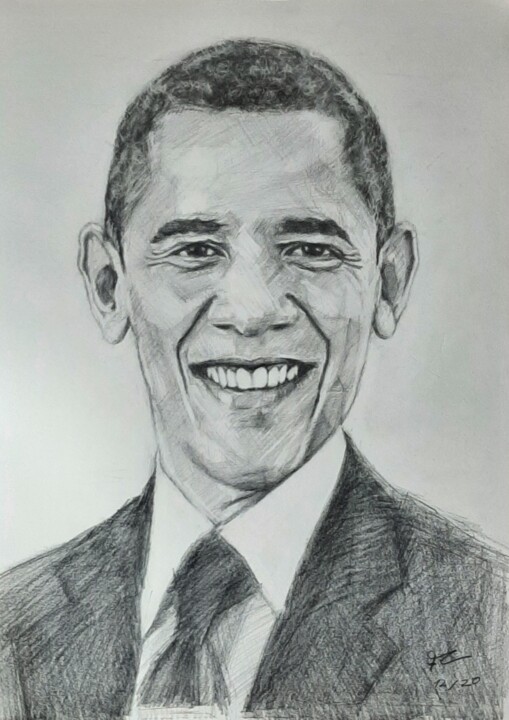 Drawing titled "Obama" by Filipe Carvalho, Original Artwork, Pencil