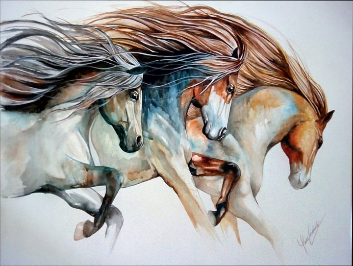 Pintura titulada "horses-1.jpg" por Luis Flores, Obra de arte original