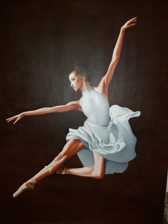 Painting titled "Bailarina de blanco…" by Luis Guinea (Luison), Original Artwork, Oil Mounted on Wood Stretcher frame
