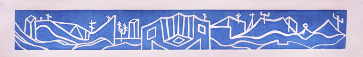 Incisioni, stampe intitolato "a town in blue" da Luís Luís, Opera d'arte originale, Incisioni su linoleum