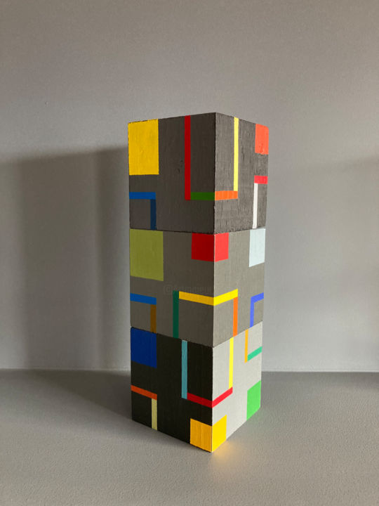Sculpture titled "Cubes bcd" by Luis Medina, Original Artwork, Acrylic