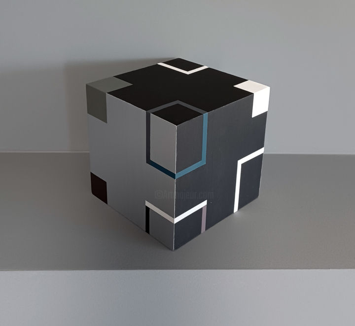 Skulptur mit dem Titel "Cube H" von Luis Medina, Original-Kunstwerk, Holz