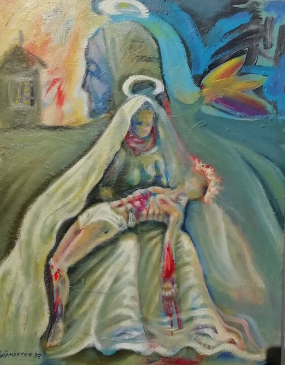 Pintura intitulada "Pietà" por Luís Mestre, Obras de arte originais, Acrílico