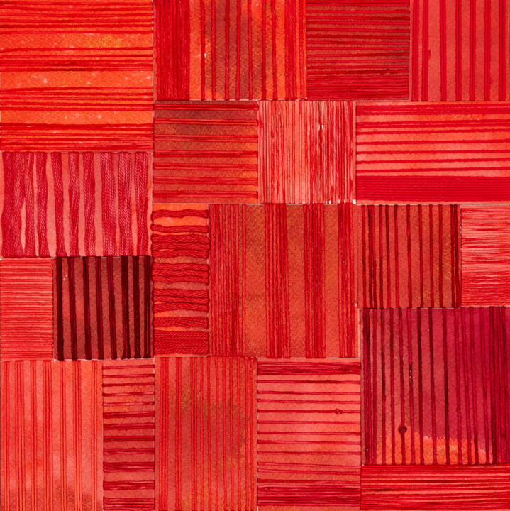 Textile Art με τίτλο "el hilo rojo" από Luisa Grau, Αυθεντικά έργα τέχνης, Νήμα