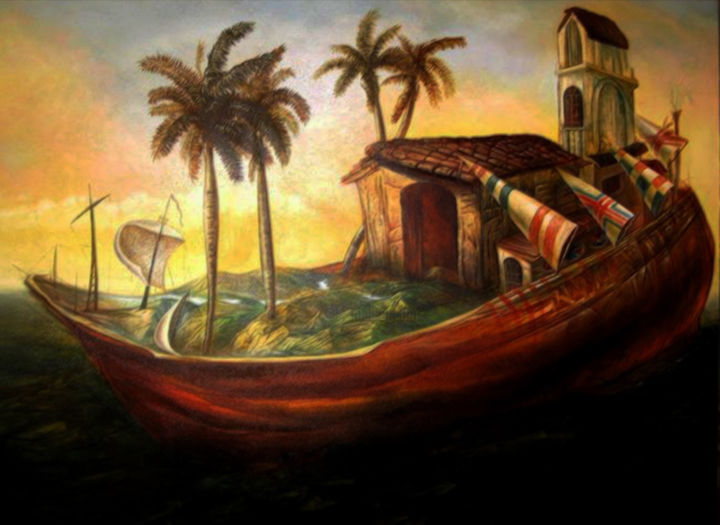 Schilderij getiteld "El arca no es" door Luis Angel Alcolea, Origineel Kunstwerk, Olie