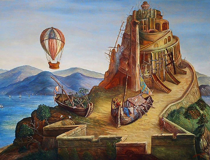 Schilderij getiteld "Otra vez Babel" door Luis Angel Alcolea, Origineel Kunstwerk, Olie