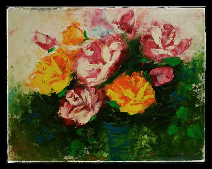 Painting titled "Rose's aroma" by Kravchenko Liudmila, Original Artwork, Oil