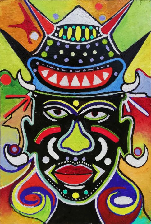Pintura titulada "LE MASQUE DE L'HOMME" por Luis Miguel Aparisi, Obra de arte original, Oleo Montado en Bastidor standard