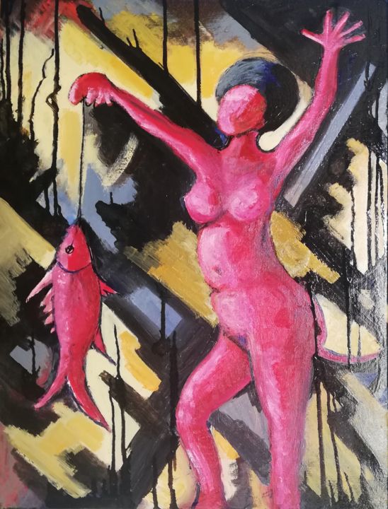Pintura titulada "BONNE PÊCHE !" por Luis Miguel Aparisi, Obra de arte original, Oleo Montado en Bastidor standard
