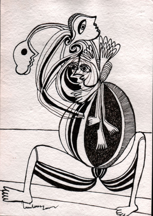 Desenho intitulada "Figura e espíritos" por Luís Soares, Obras de arte originais, Tinta