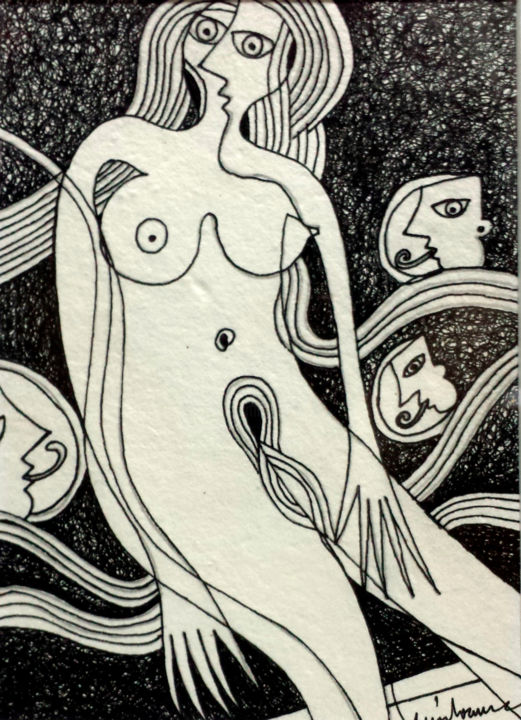 Dessin intitulée "Mulher desejada" par Luís Soares, Œuvre d'art originale, Encre