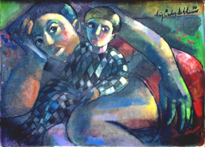Pintura intitulada "mus037 - Mãe e filho" por Luiz Carlos De Andrade Lima, Obras de arte originais, Óleo