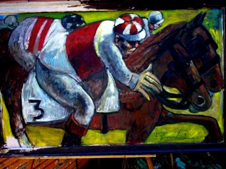 Painting titled "mus049 - A corrida" by Luiz Carlos De Andrade Lima, Original Artwork, Oil